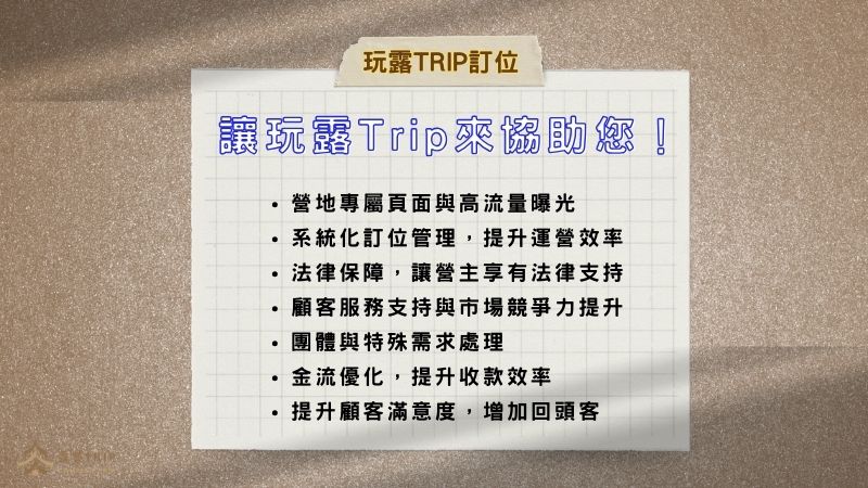 二、玩露TRIP如何透過露營平台提升「訂位效率」與「營地曝光」?
